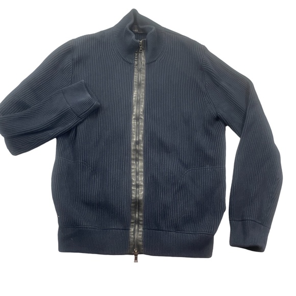Vince Other - Vince XL Mens Navy Sweater Full Zip Reverse Zip Cotton Leather Trim